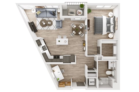 Floor plan for 1 bed, 1 bath, 923 sqft